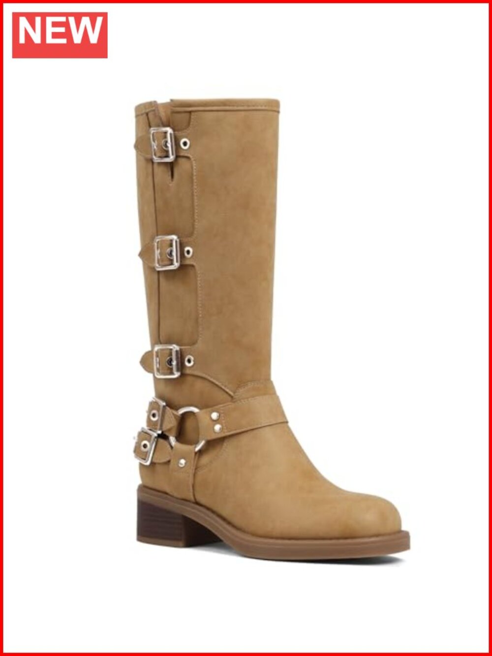 Knee High Boots Women Moto Biker Buckle Tall Combat Riding Boots